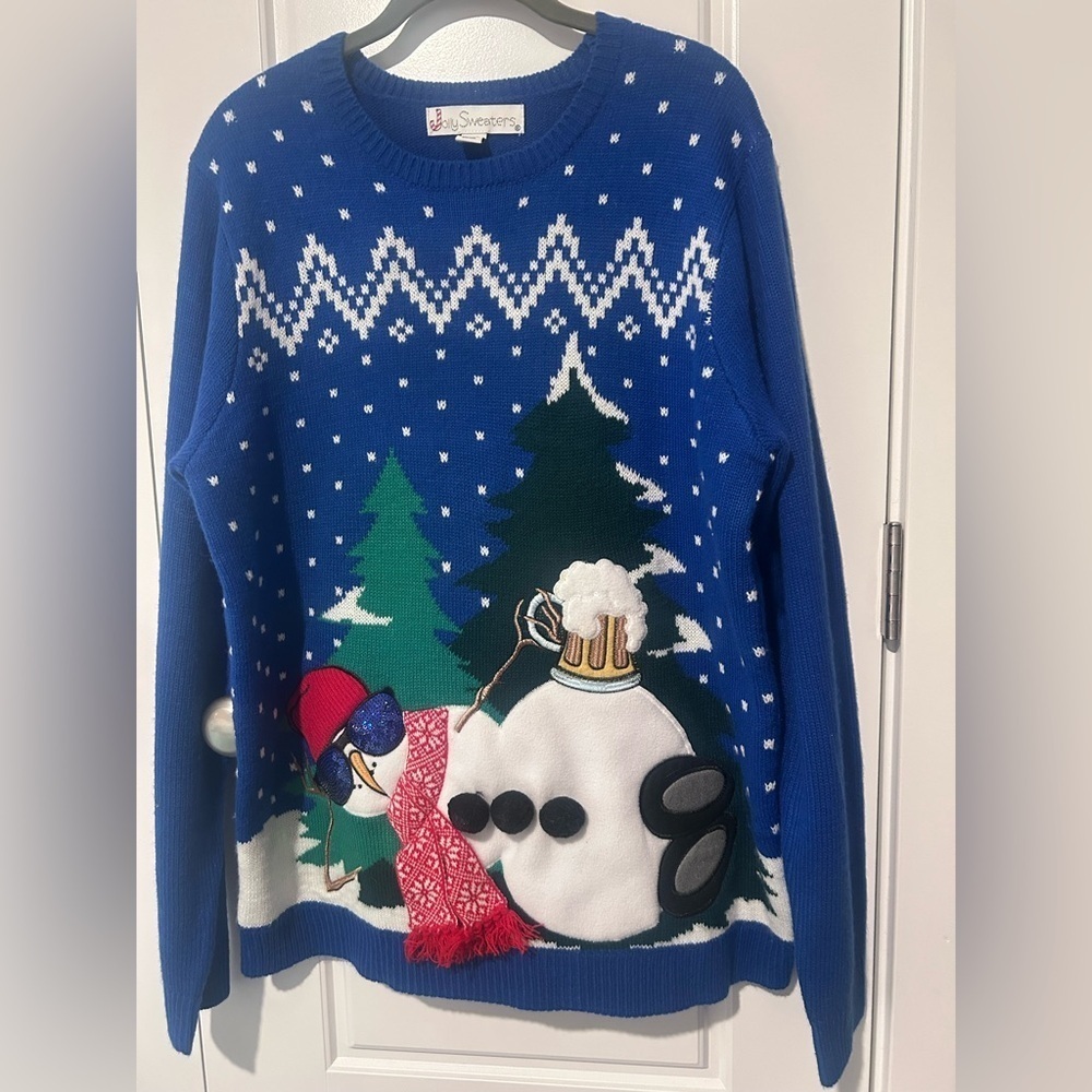Ugly Christmas Sweater Funny Beer Snowman Large